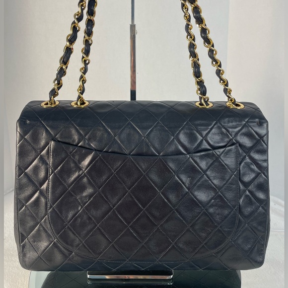 CHANEL MAXI JUMBO 34 Classic Flap Bag Quilted Lambskin BLK - Picture 6 of 17